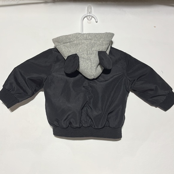 H&M Black Mickey Mouse Bomber Jacket With Jersey Hood Size 4-6 Months - Picture 5 of 7